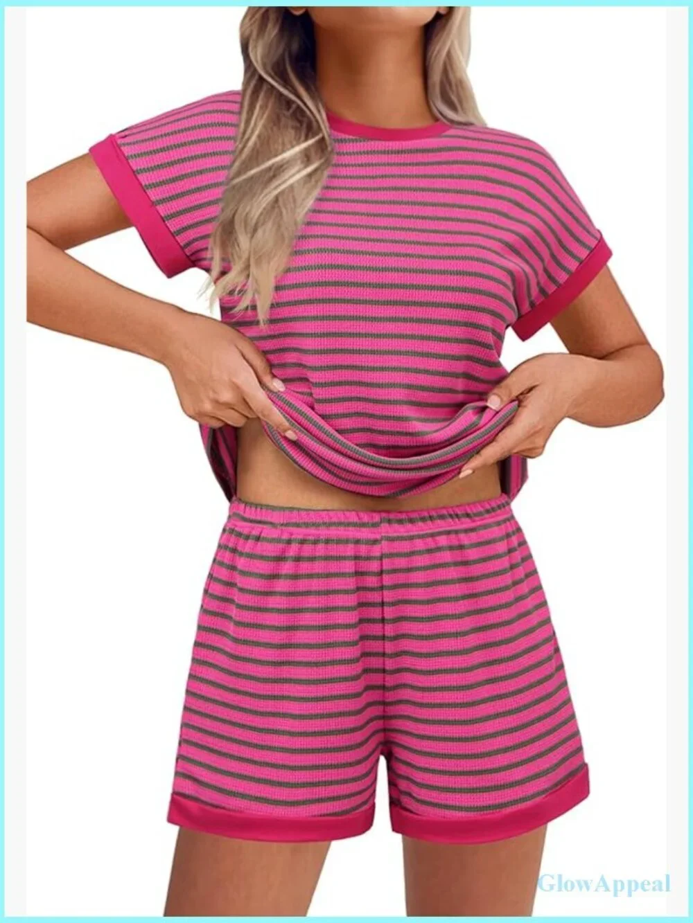 Women's Striped Knit T-Shirt & Shorts Matching Lounge Set Summer Outfits